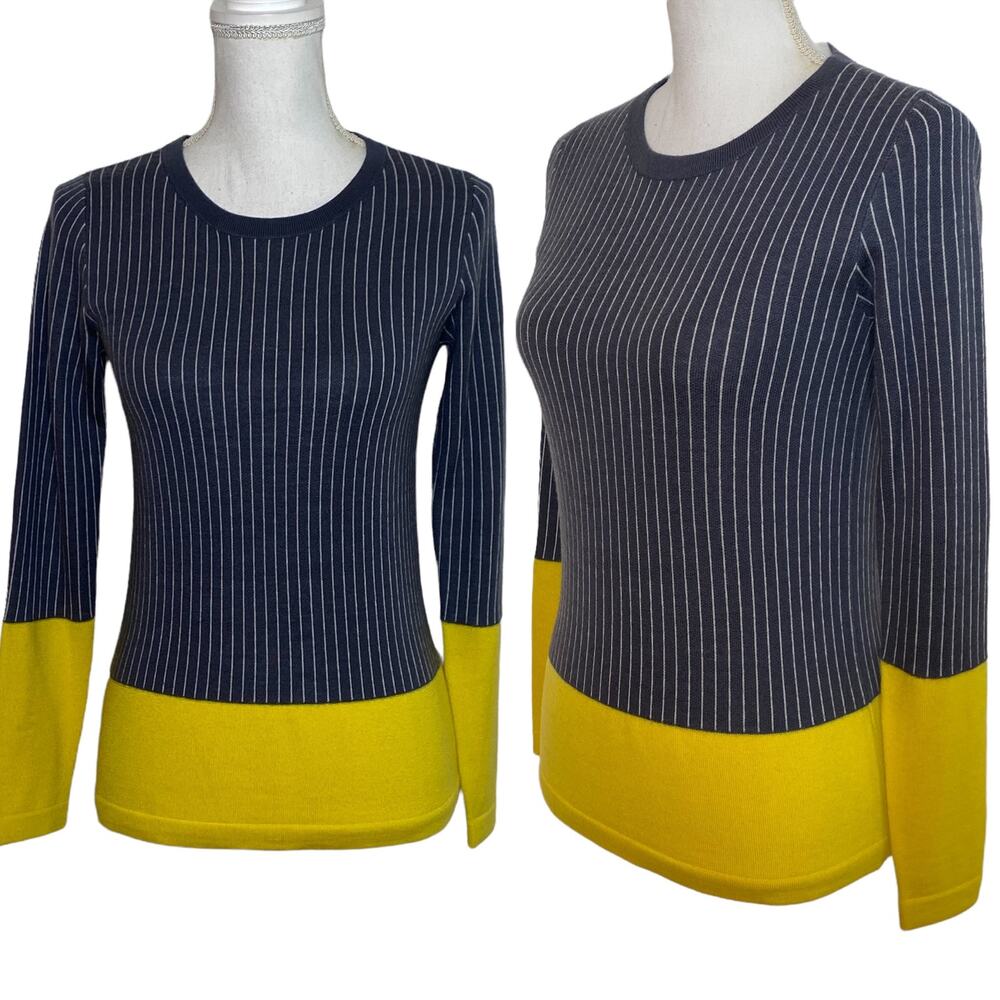 Lisa Perry Sweater Merino Wool Color Block Stripe… - image 1